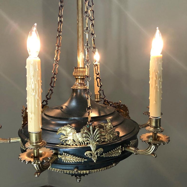 Antique French Empire Bronze & Brass Chandelier For Sale 6