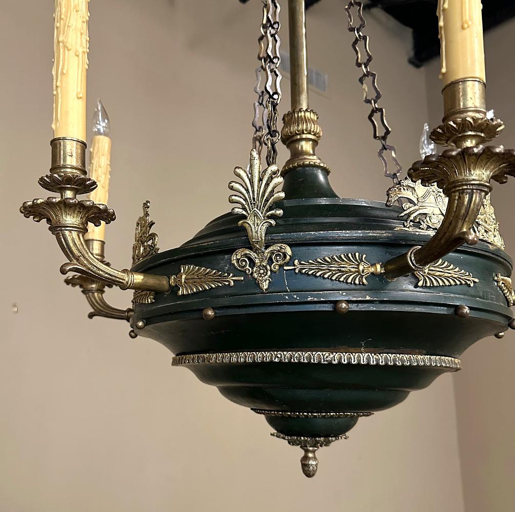 Antique French Empire Bronze & Brass Chandelier For Sale 4