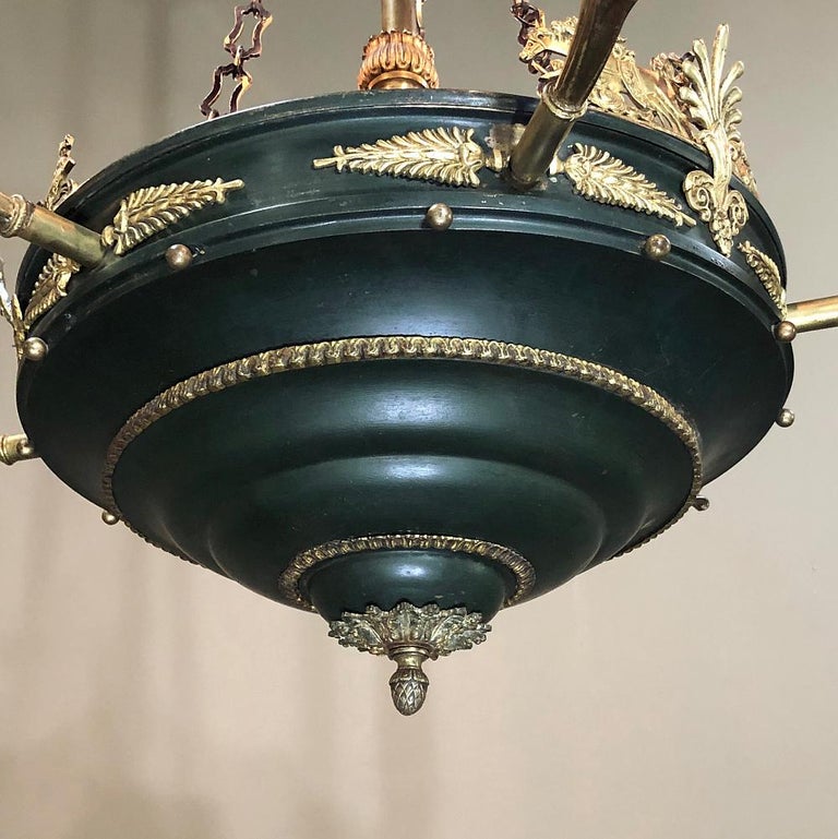 Antique French Empire Bronze & Brass Chandelier For Sale 7