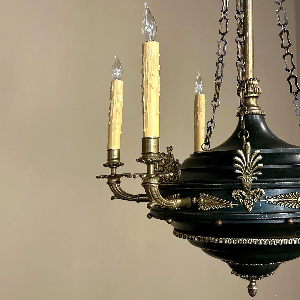 Antique French Empire Bronze & Brass Chandelier For Sale 7
