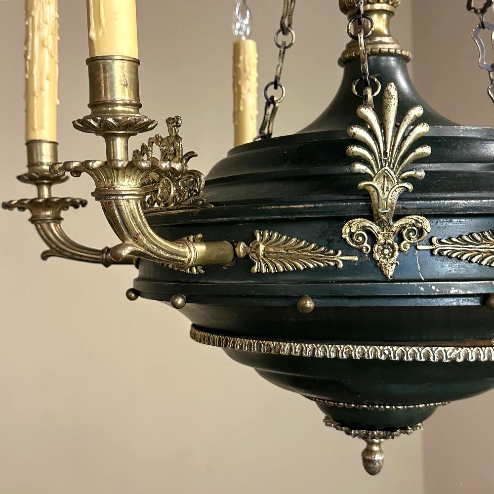 Antique French Empire Bronze & Brass Chandelier For Sale 8