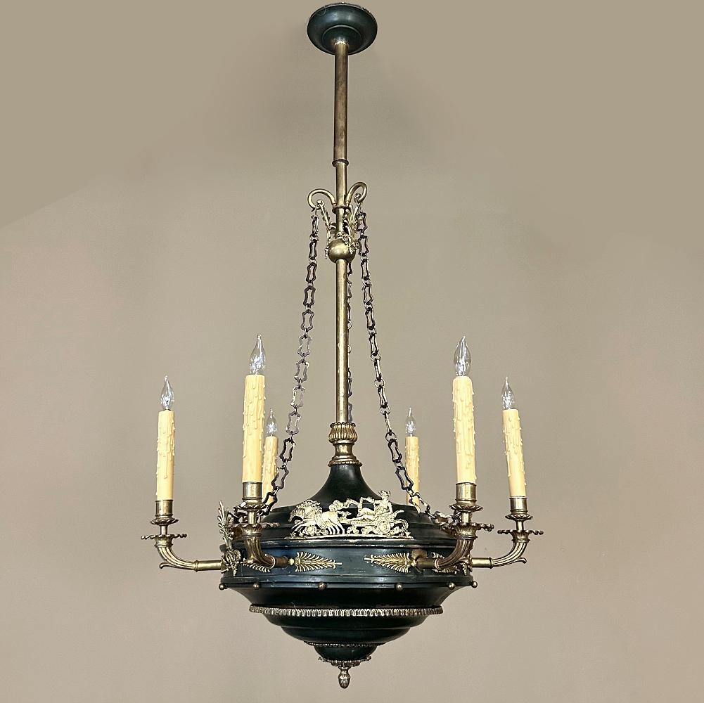 Antique French Empire Bronze & Brass Chandelier For Sale 10