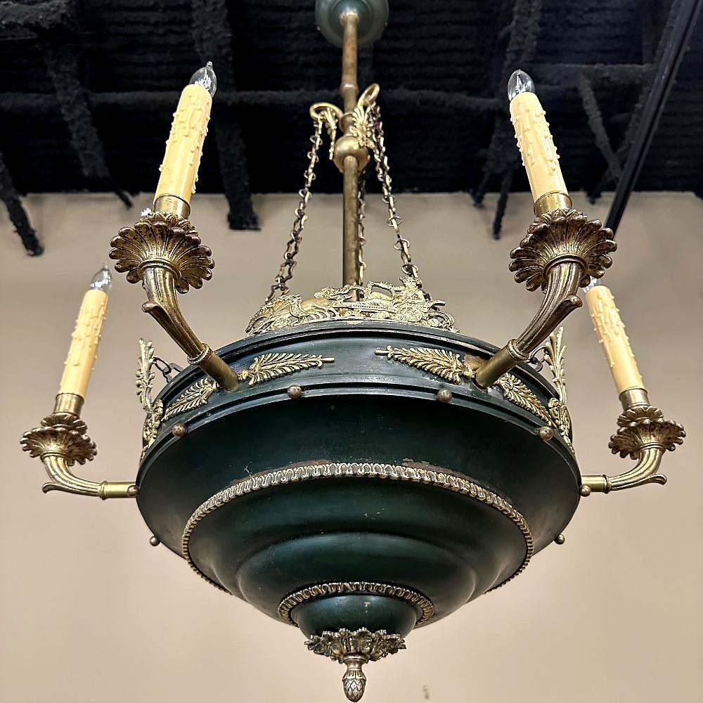 Hand-Crafted Antique French Empire Bronze & Brass Chandelier For Sale
