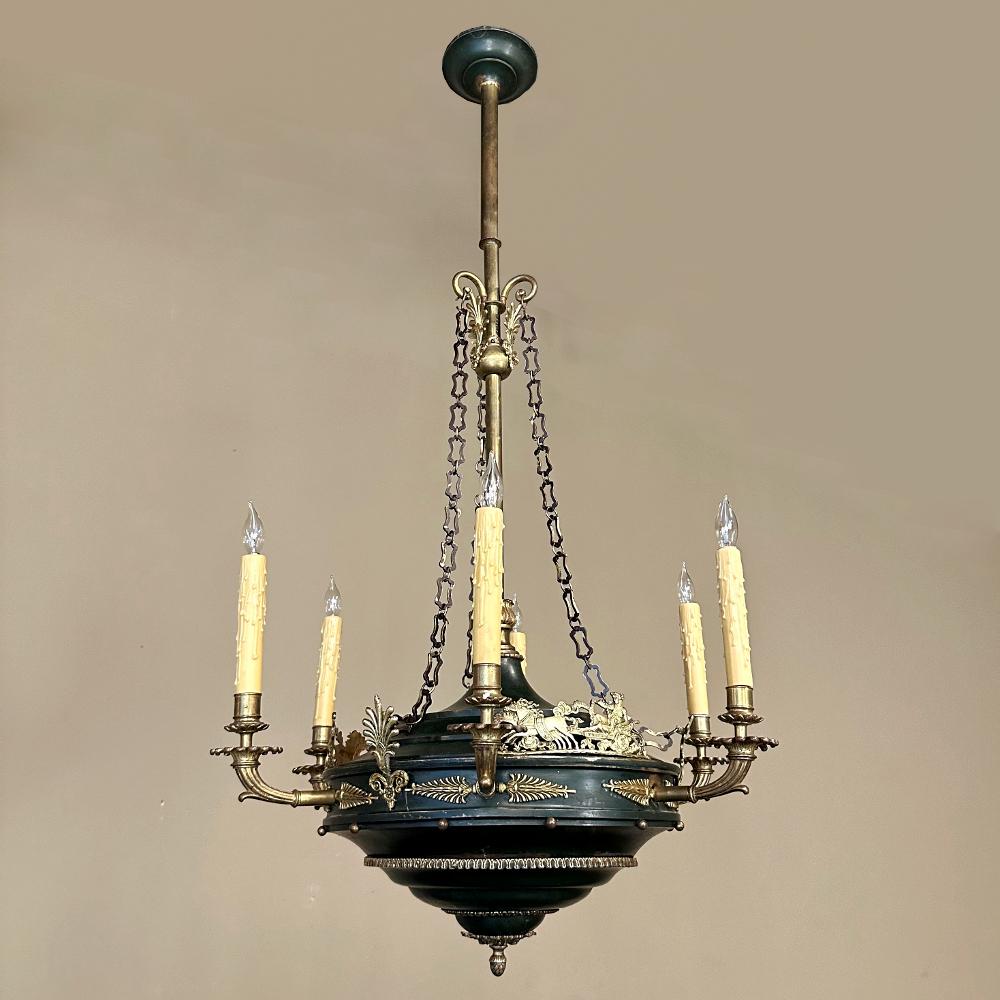 Antique French Empire Bronze & Brass Chandelier In Good Condition For Sale In Dallas, TX