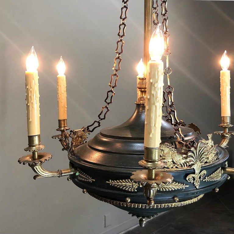 Antique French Empire Bronze & Brass Chandelier For Sale 3
