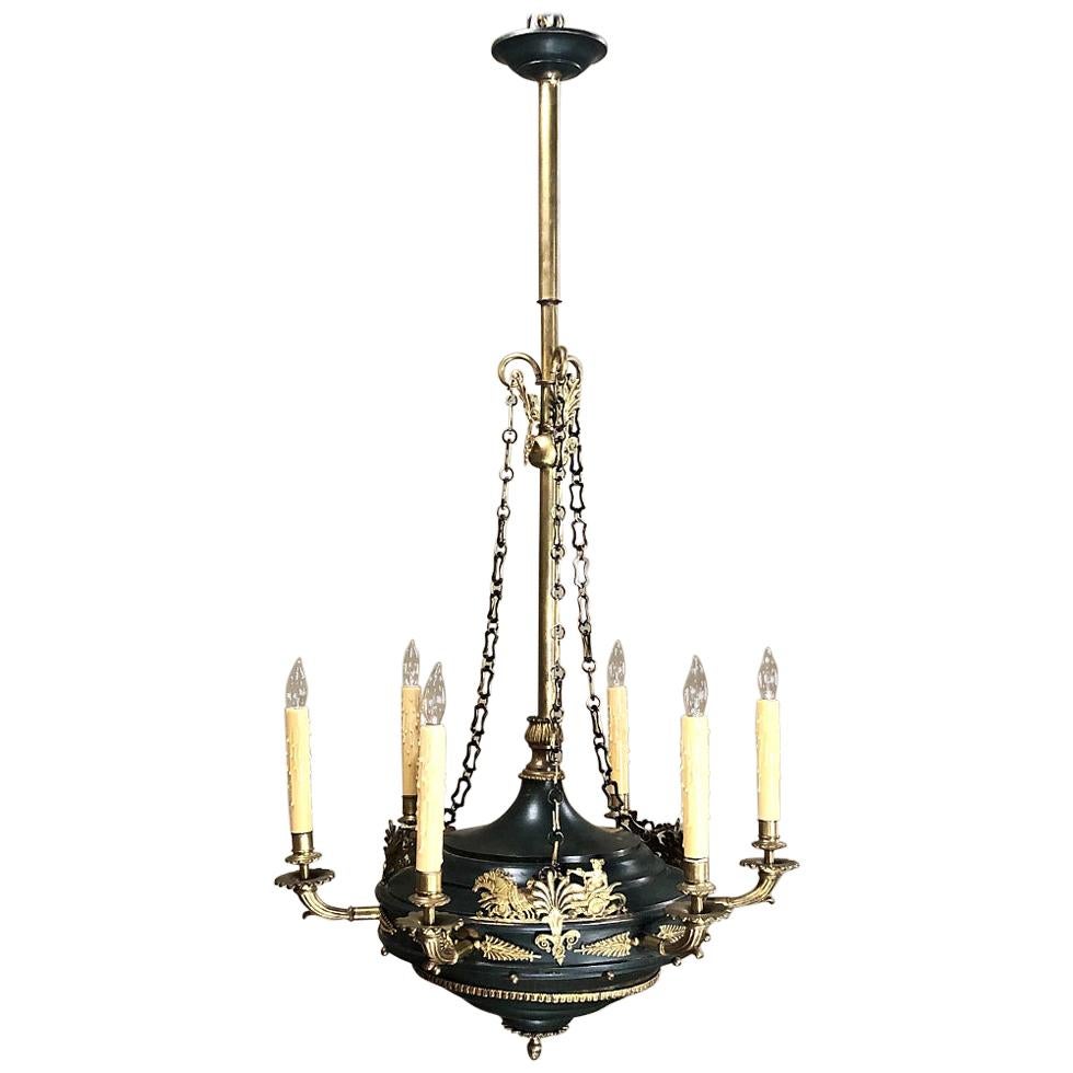French Empire Tole and Brass Chandelier For Sale at 1stDibs