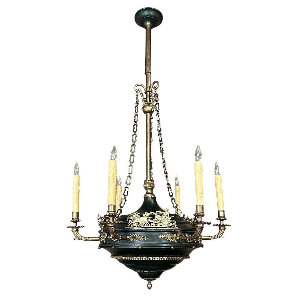 Antique French Empire Bronze & Brass Chandelier For Sale