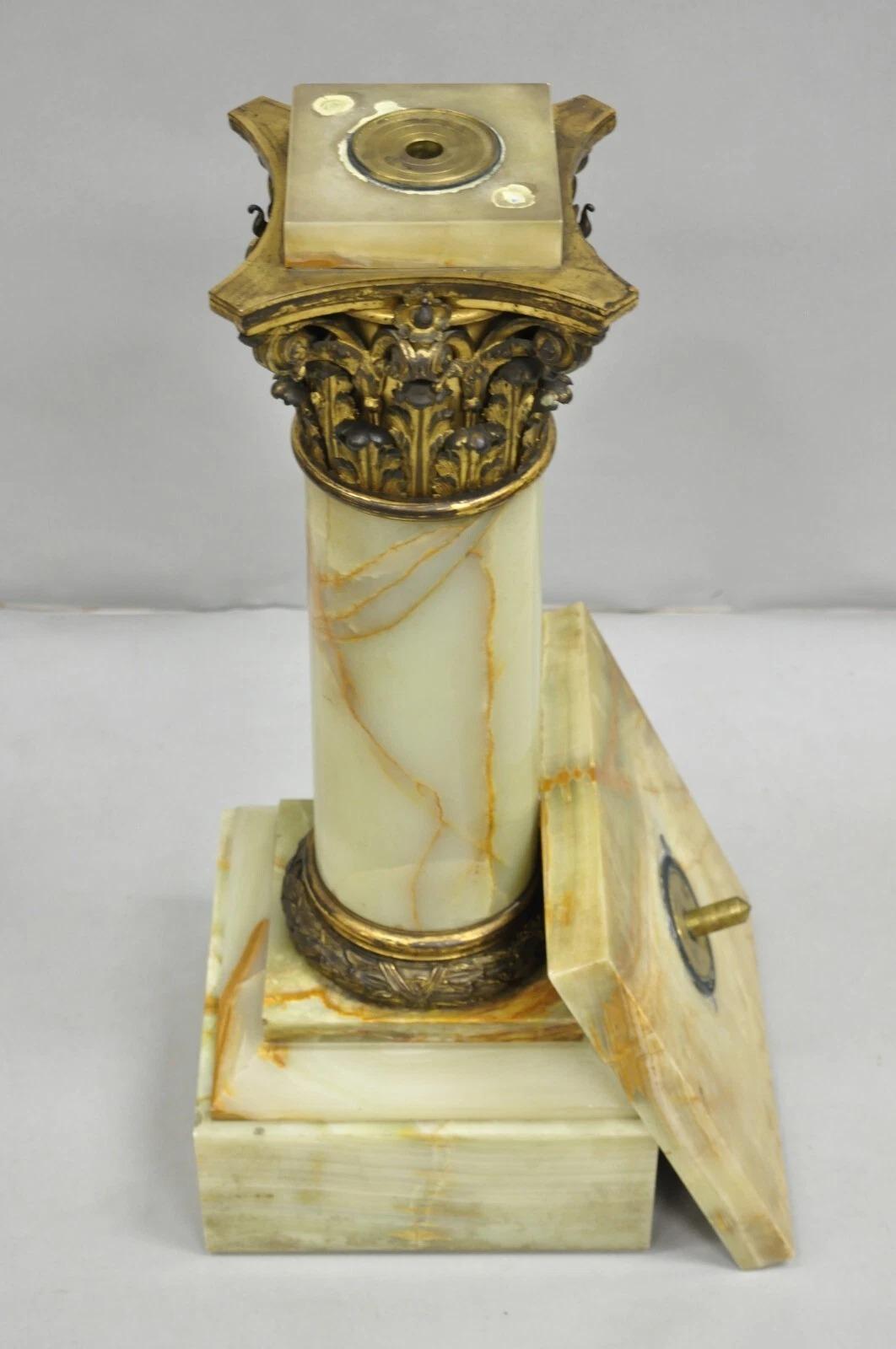 Antique French Empire Bronze Classical Corinthian Column Green Onyx 30