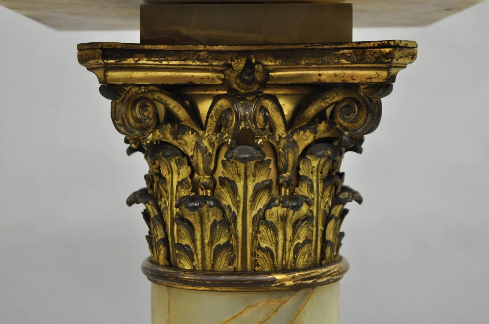 Antique French Empire Bronze Classical Corinthian Column Green Onyx 30