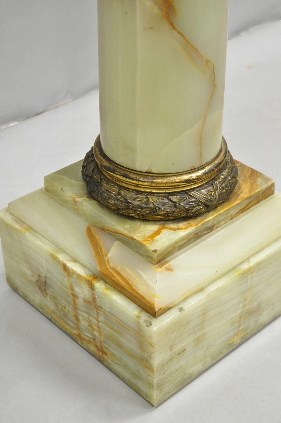Antique French Empire Bronze Classical Corinthian Column Green Onyx 30