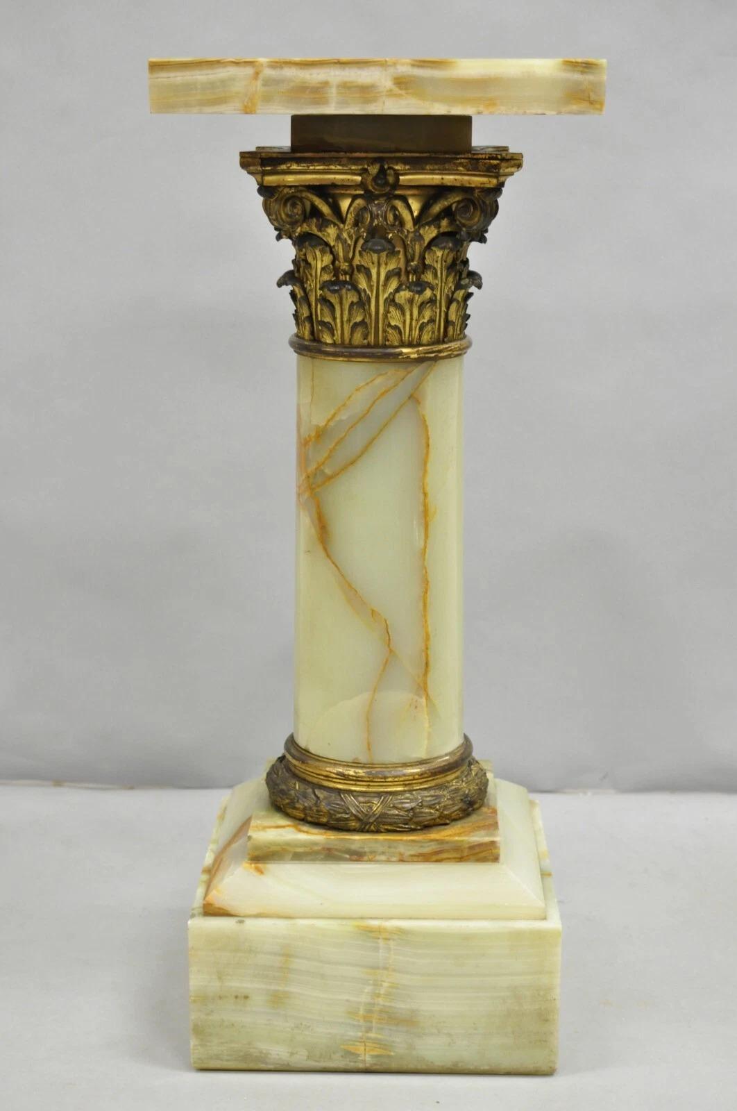 Antique French Empire Bronze Classical Corinthian Column Green Onyx 30