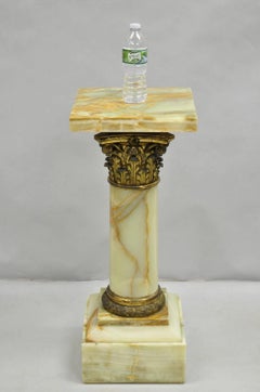 Antique French Empire Bronze Classical Corinthian Column Green Onyx 30" Pedestal