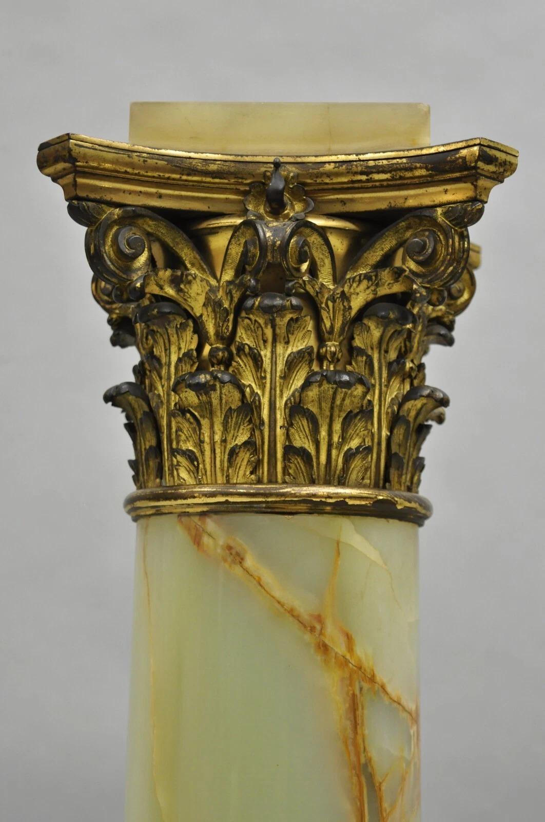 Other Antique French Empire Bronze Classical Corinthian Column Green Onyx 30