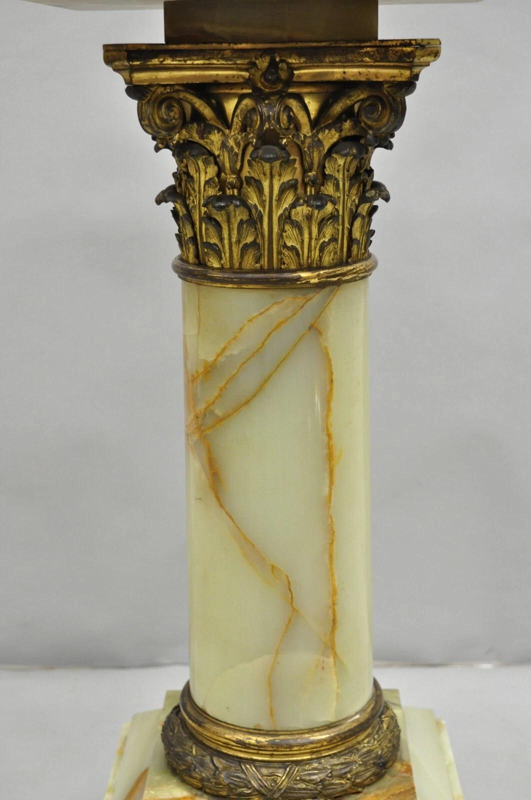 Unknown Antique French Empire Bronze Classical Corinthian Column Green Onyx 30