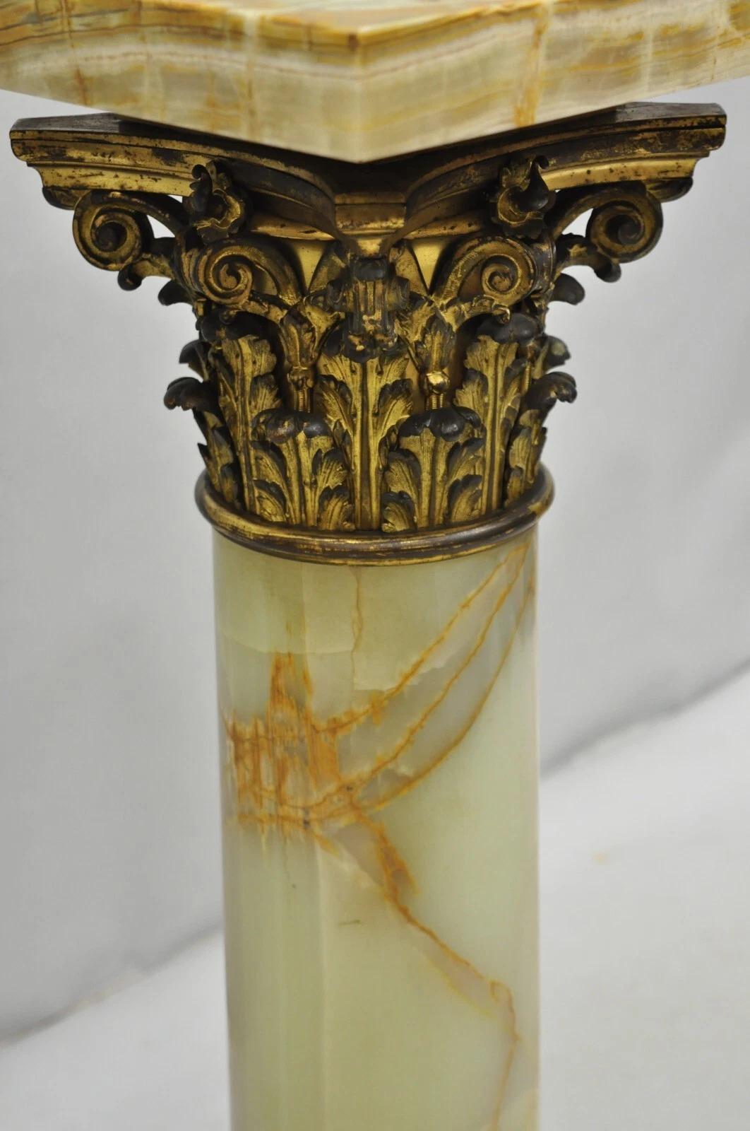 Antique French Empire Bronze Classical Corinthian Column Green Onyx 30
