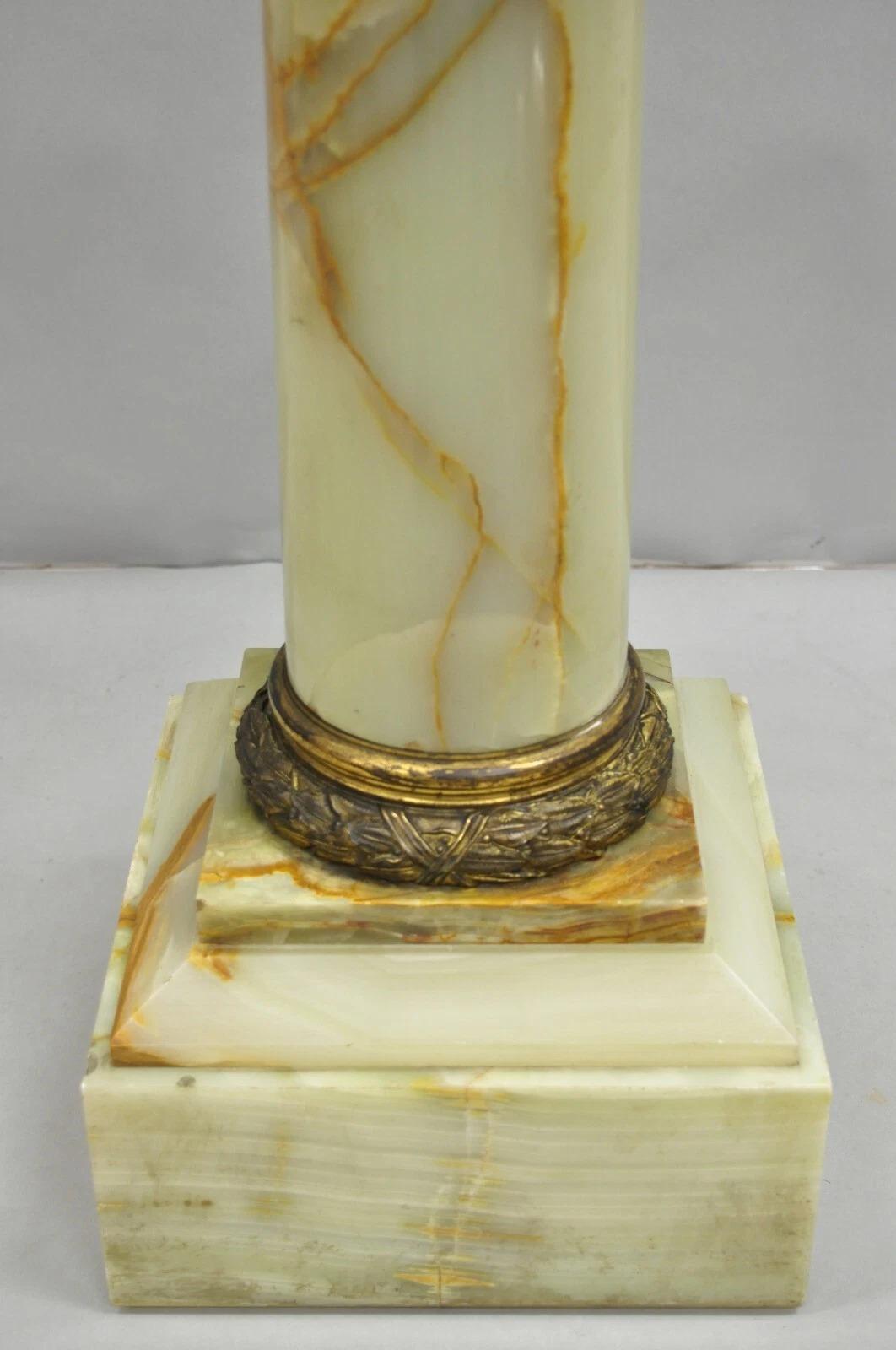 19th Century Antique French Empire Bronze Classical Corinthian Column Green Onyx 30