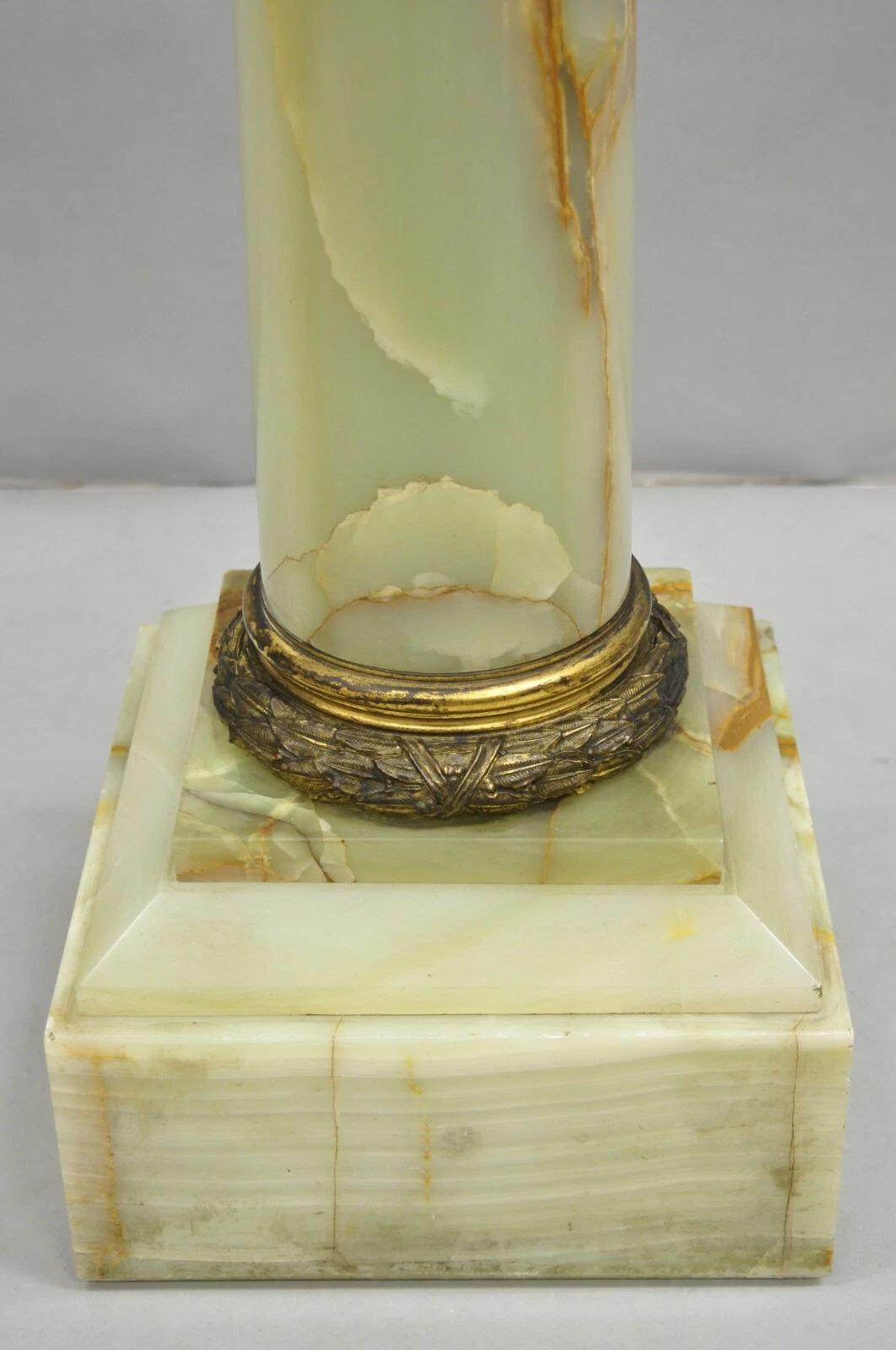 Antique French Empire Bronze Classical Corinthian Column Green Onyx 30