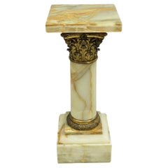 Antique French Empire Bronze Classical Corinthian Column Green Onyx 30" Pedestal