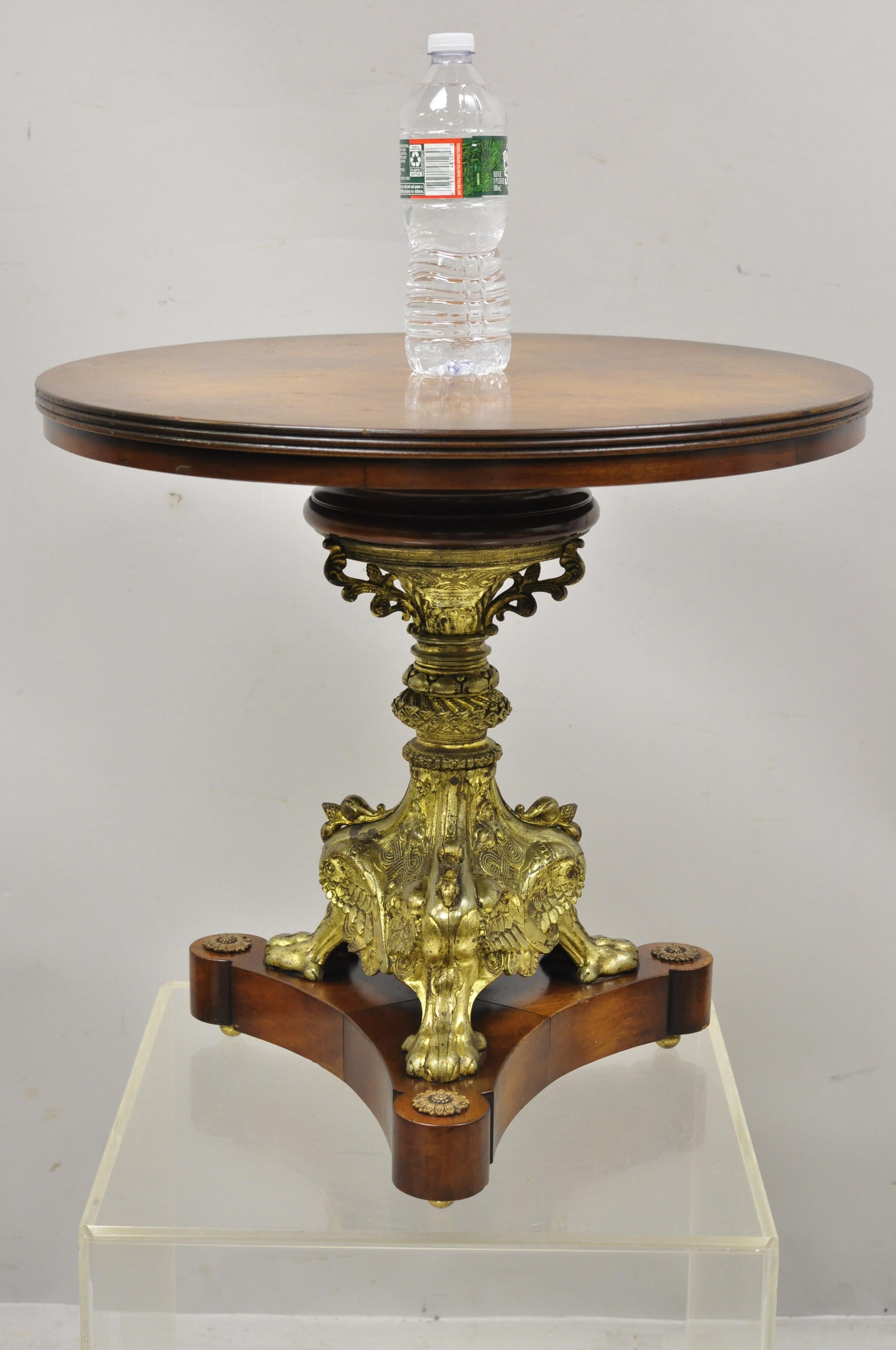 Antique French Empire Bronze Figural Swans Paw Feet Pedestal Base Low Side Table For Sale 5