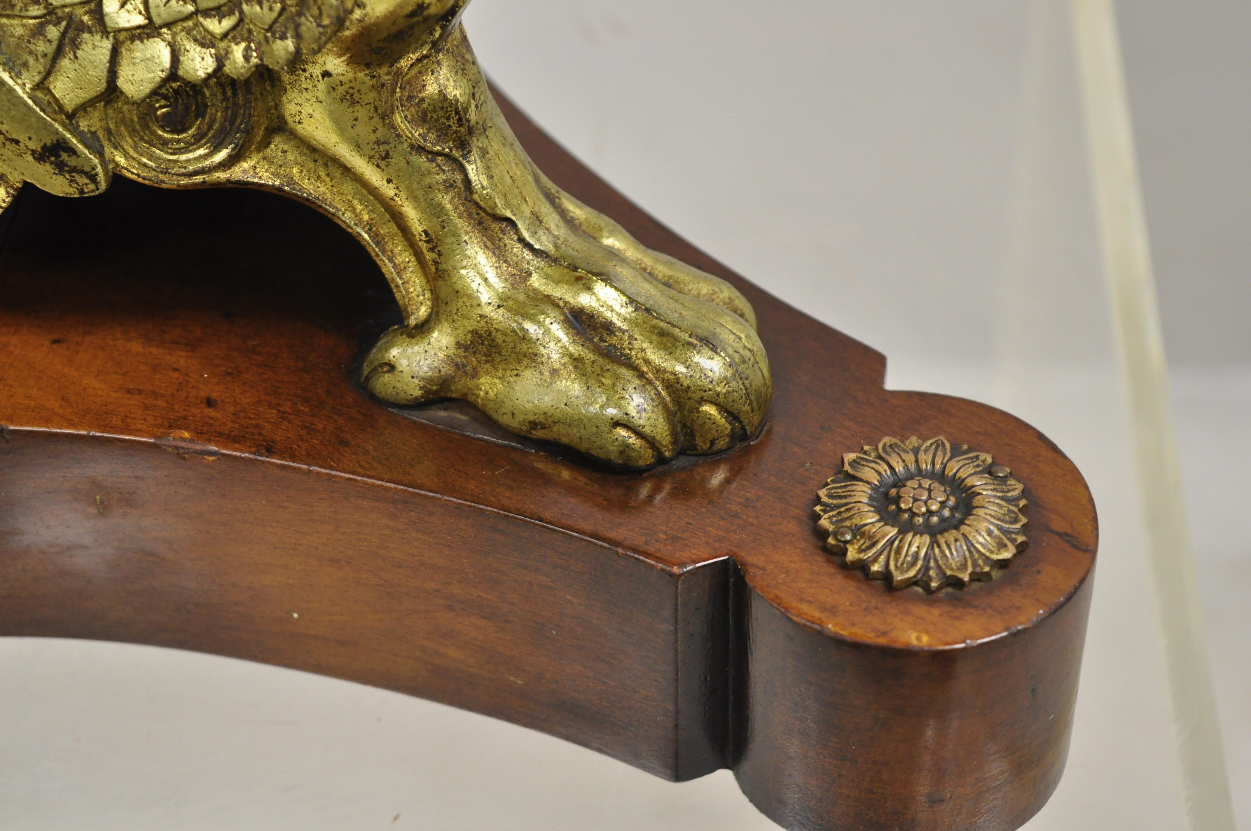 20th Century Antique French Empire Bronze Figural Swans Paw Feet Pedestal Base Low Side Table For Sale