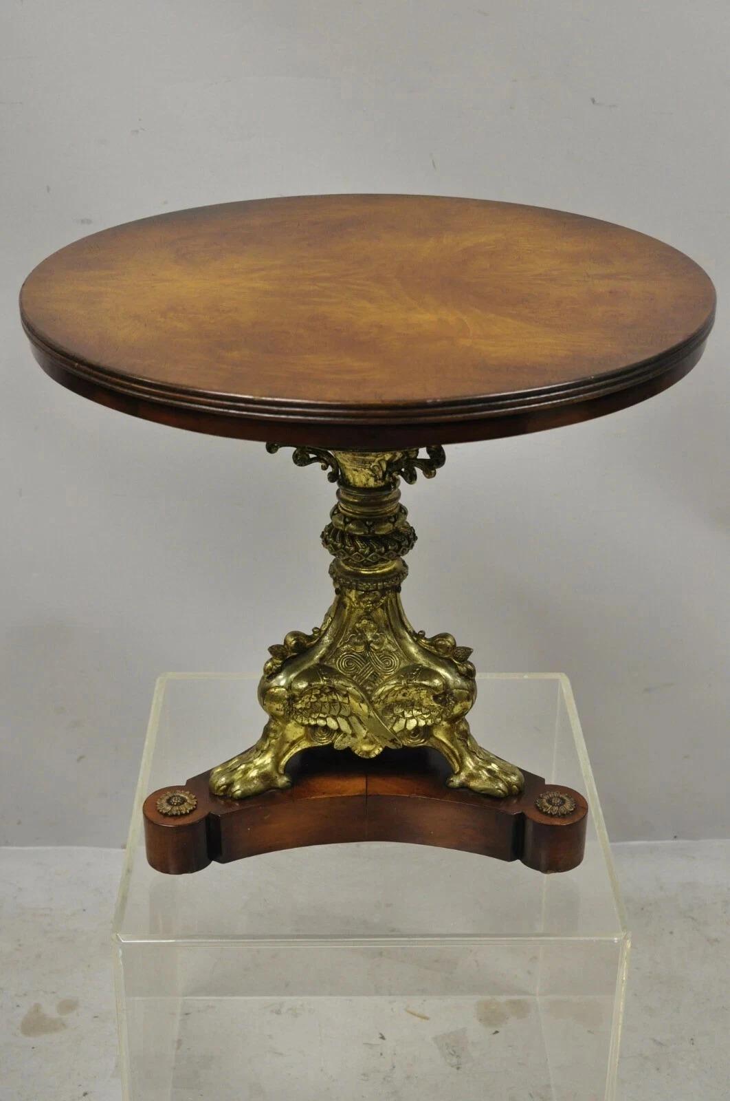 Antique French Empire Bronze Figural Swans Paw Foot Pedestal Base Low Side Table For Sale 7