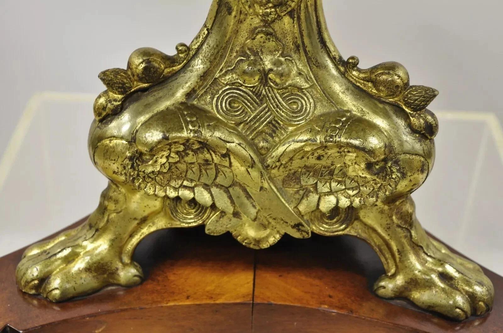 Unknown Antique French Empire Bronze Figural Swans Paw Foot Pedestal Base Low Side Table For Sale