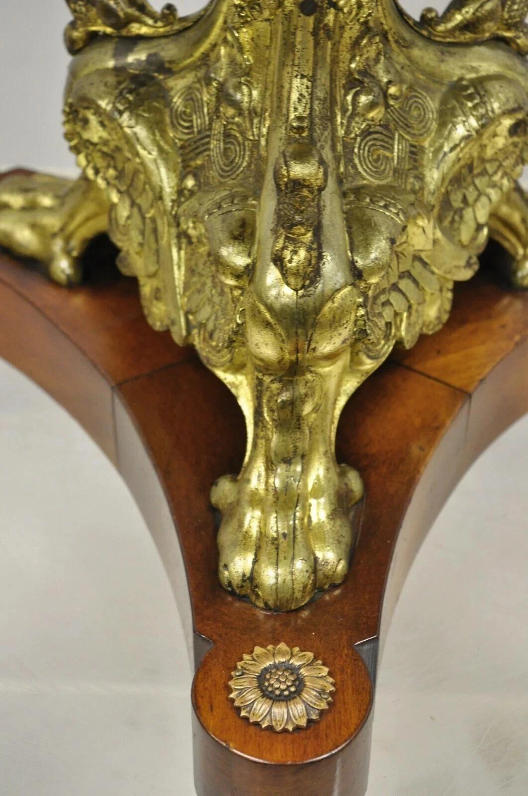 Antique French Empire Bronze Figural Swans Paw Foot Pedestal Base Low Side Table In Good Condition For Sale In Philadelphia, PA