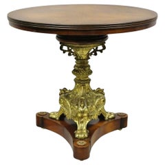 Antique French Empire Bronze Figural Swans Paw Foot Pedestal Base Low Side Table