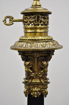 Antique French Empire Bronze Figural Winged Maiden Northwind Face Column Lamp