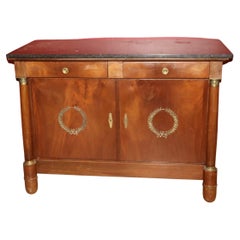 Antique French Empire Bronze Mounted Marble Top Commode Buffet 