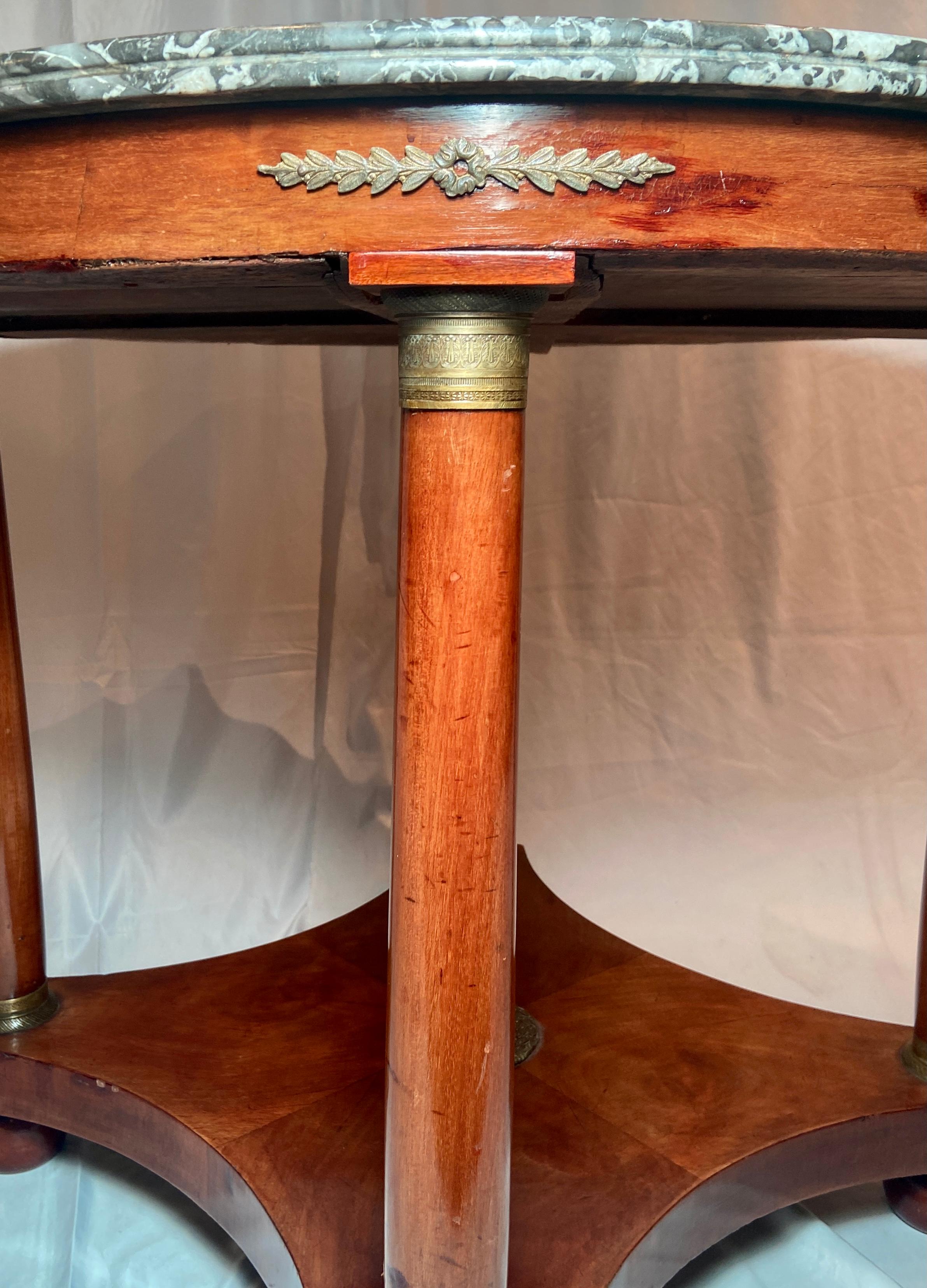 19th Century Antique French Empire Bronze Mounted Marble-Top Mahogany Center Table Circa 1880 For Sale
