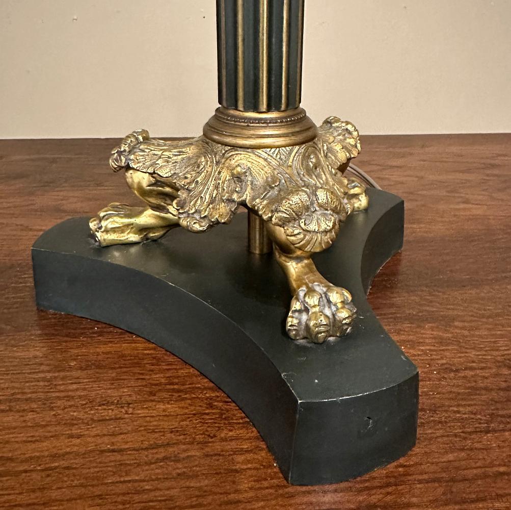Antique French Empire Bronze Table Lamp with Silk Shade For Sale 5