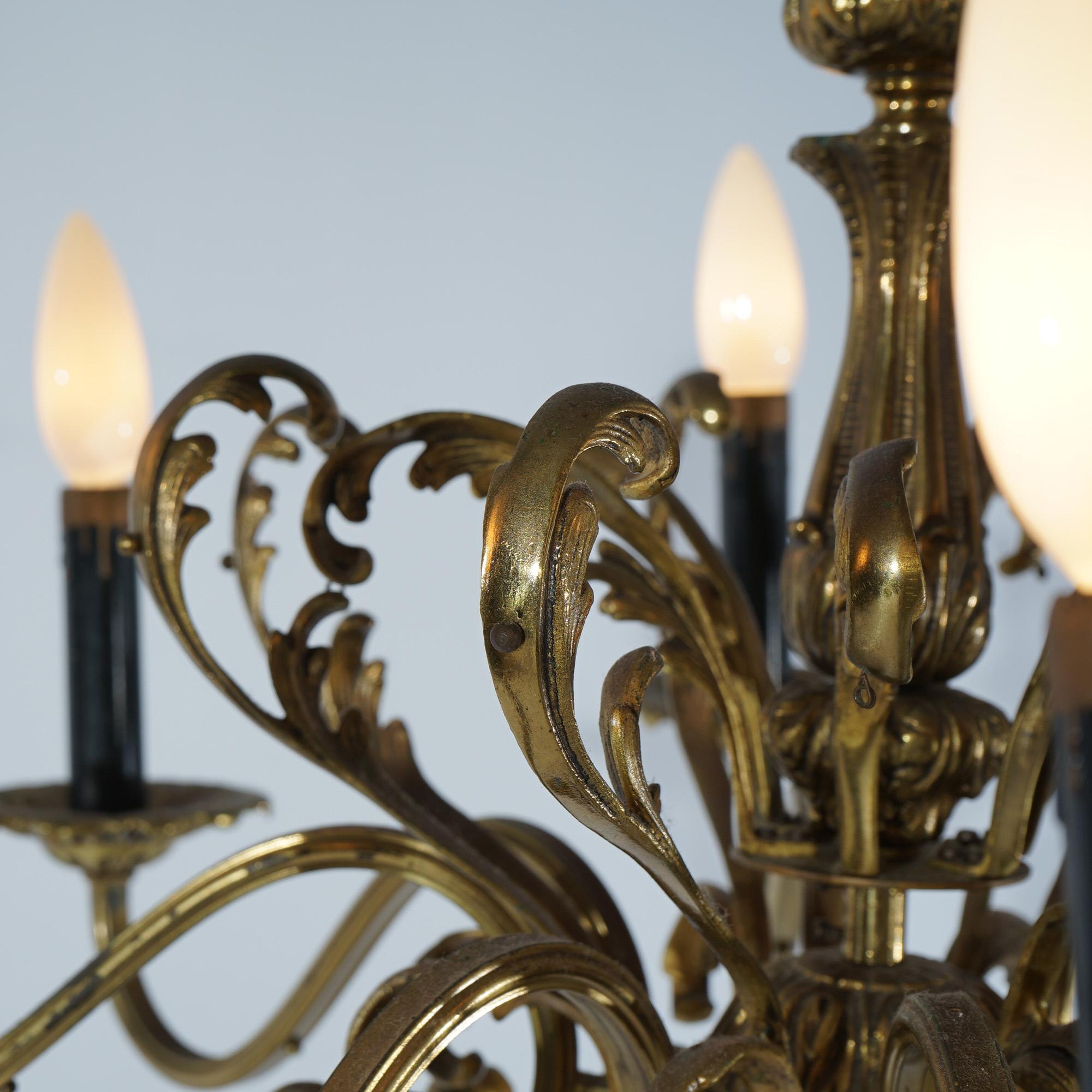 Antique French Empire Bronzed Metal Eight-Light Chandelier, circa 1940 For Sale 5