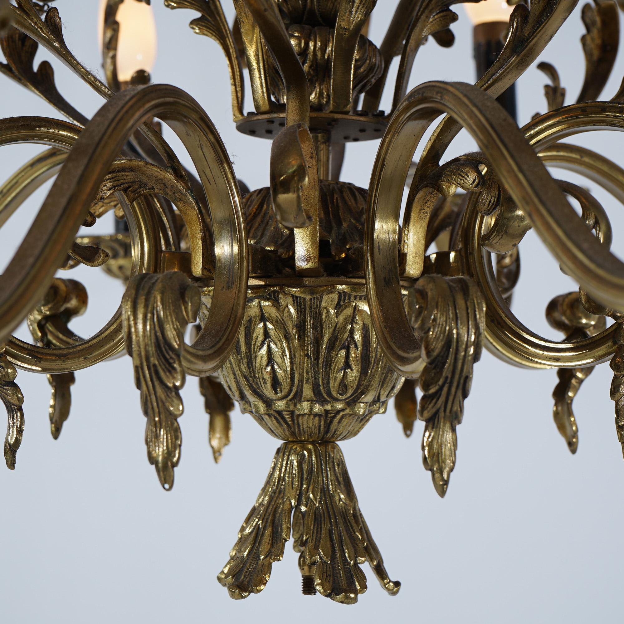 Antique French Empire Bronzed Metal Eight-Light Chandelier, circa 1940 In Good Condition For Sale In Big Flats, NY