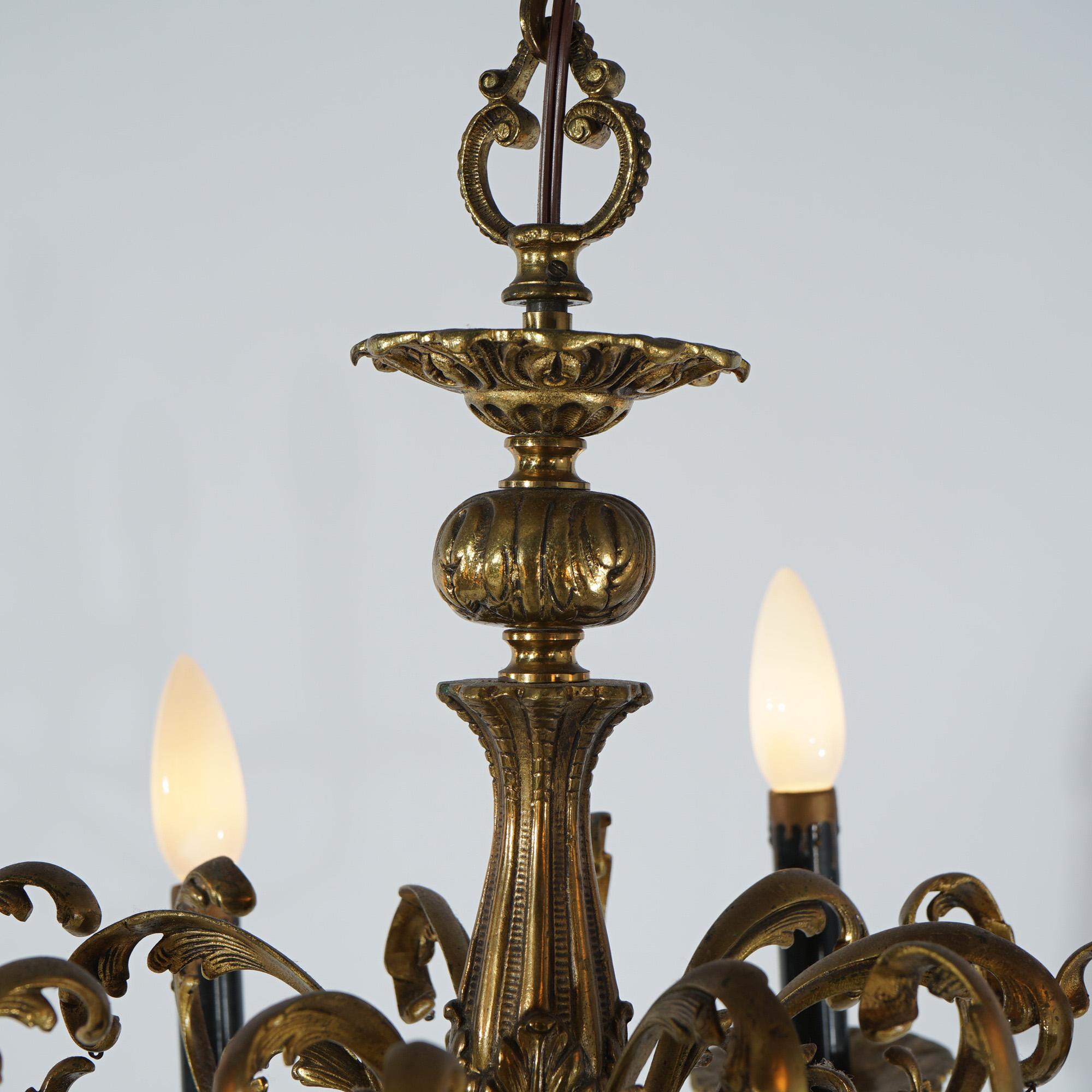 Antique French Empire Bronzed Metal Eight-Light Chandelier, circa 1940 For Sale 1