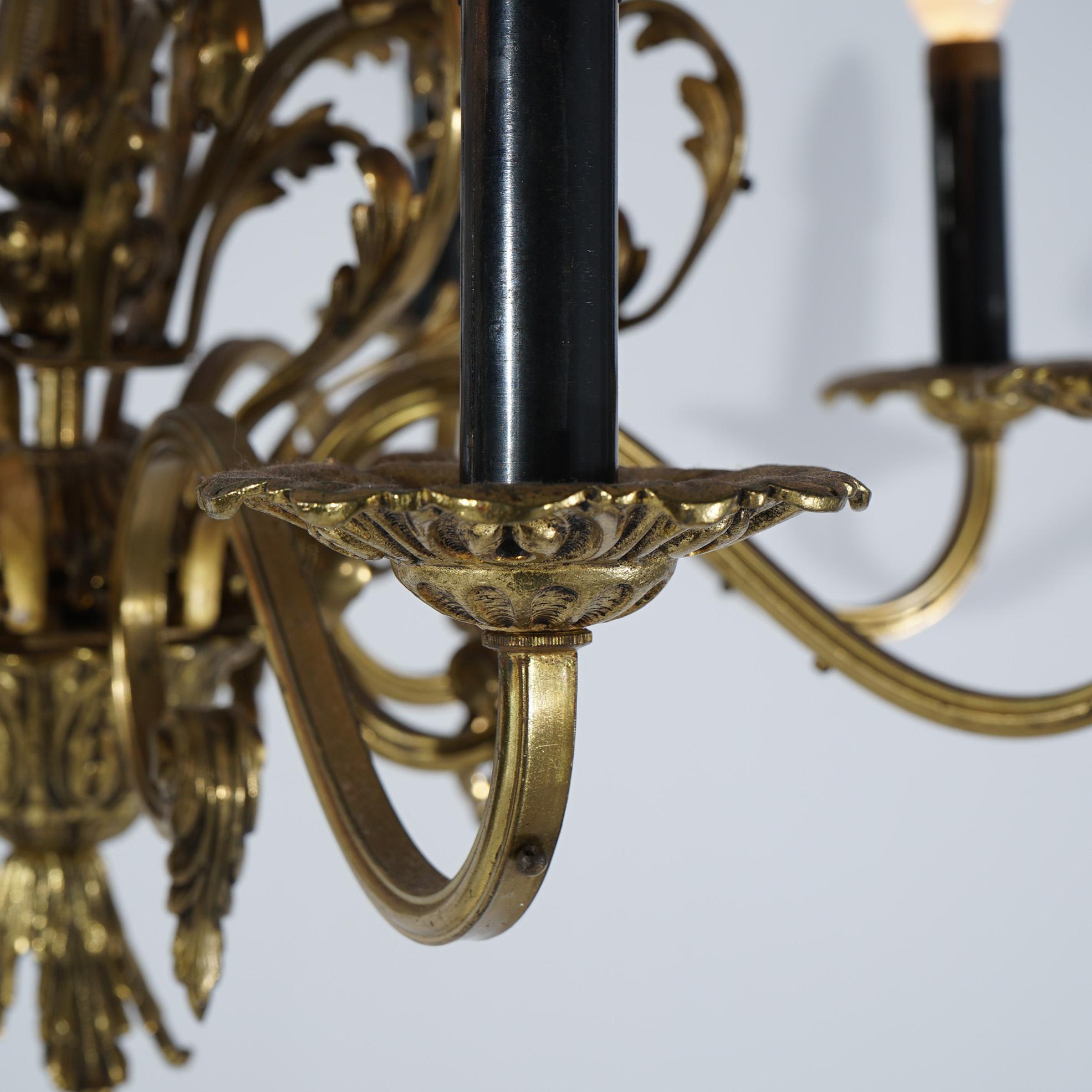 Antique French Empire Bronzed Metal Eight-Light Chandelier, circa 1940 For Sale 3