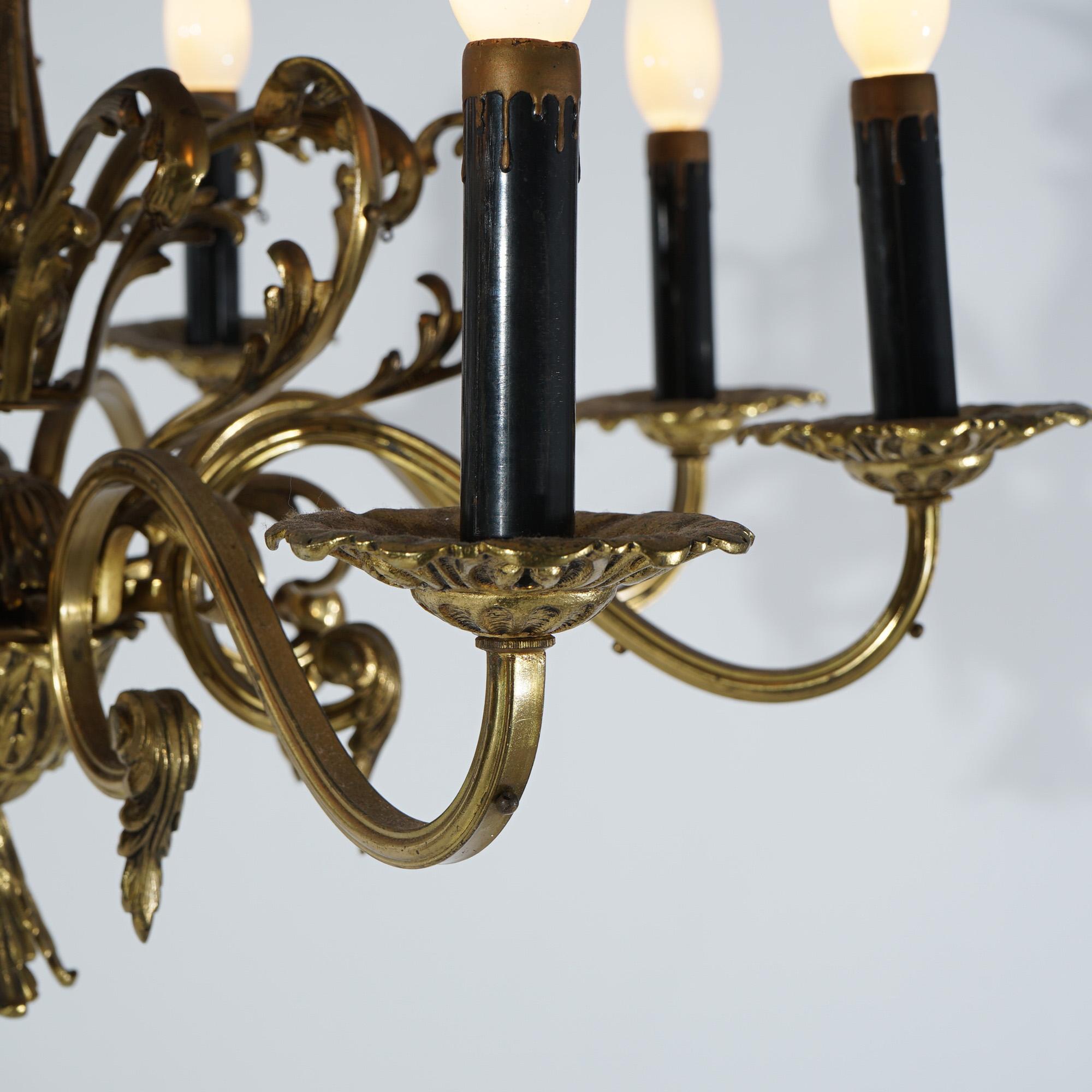 Antique French Empire Bronzed Metal Eight-Light Chandelier, circa 1940 For Sale 4