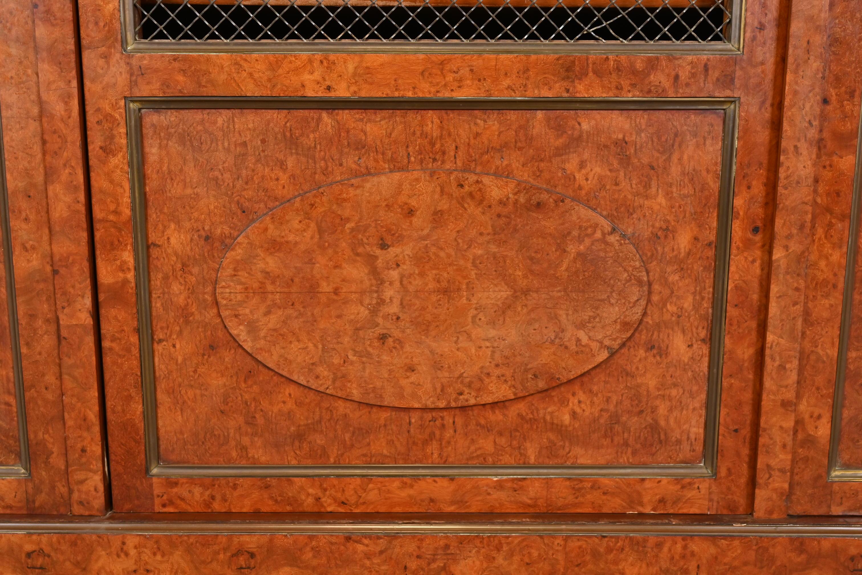 Antique French Empire Burl Wood Bibliotheque Bookcase Cabinet, Circa 1880s For Sale 6