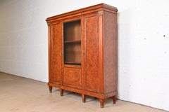 Antique French Empire Burl Wood Bibliotheque Bookcase Cabinet, Circa 1880s
