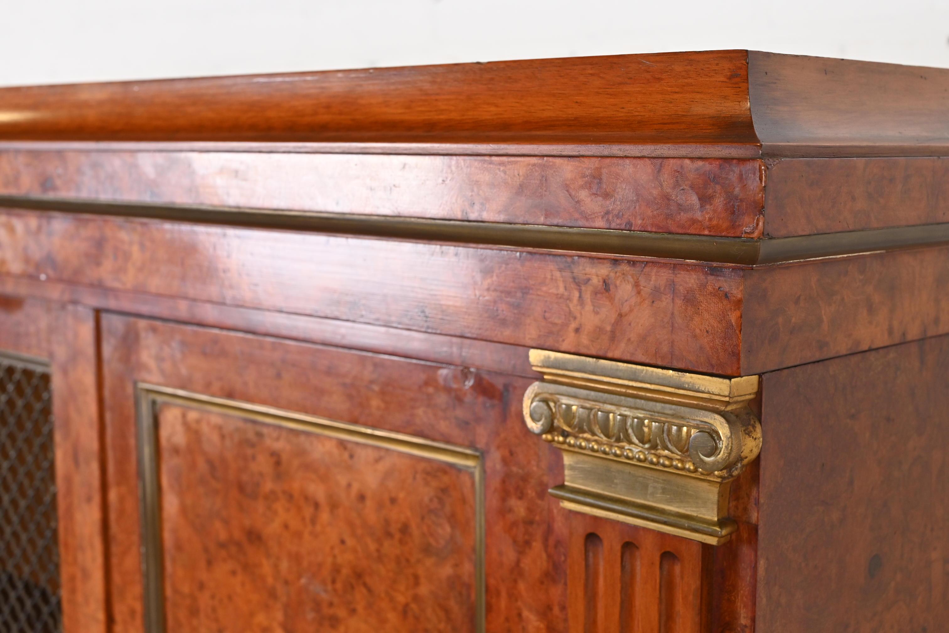 Antique French Empire Burl Wood Bibliotheque Bookcase Cabinet, Circa 1880s For Sale 2