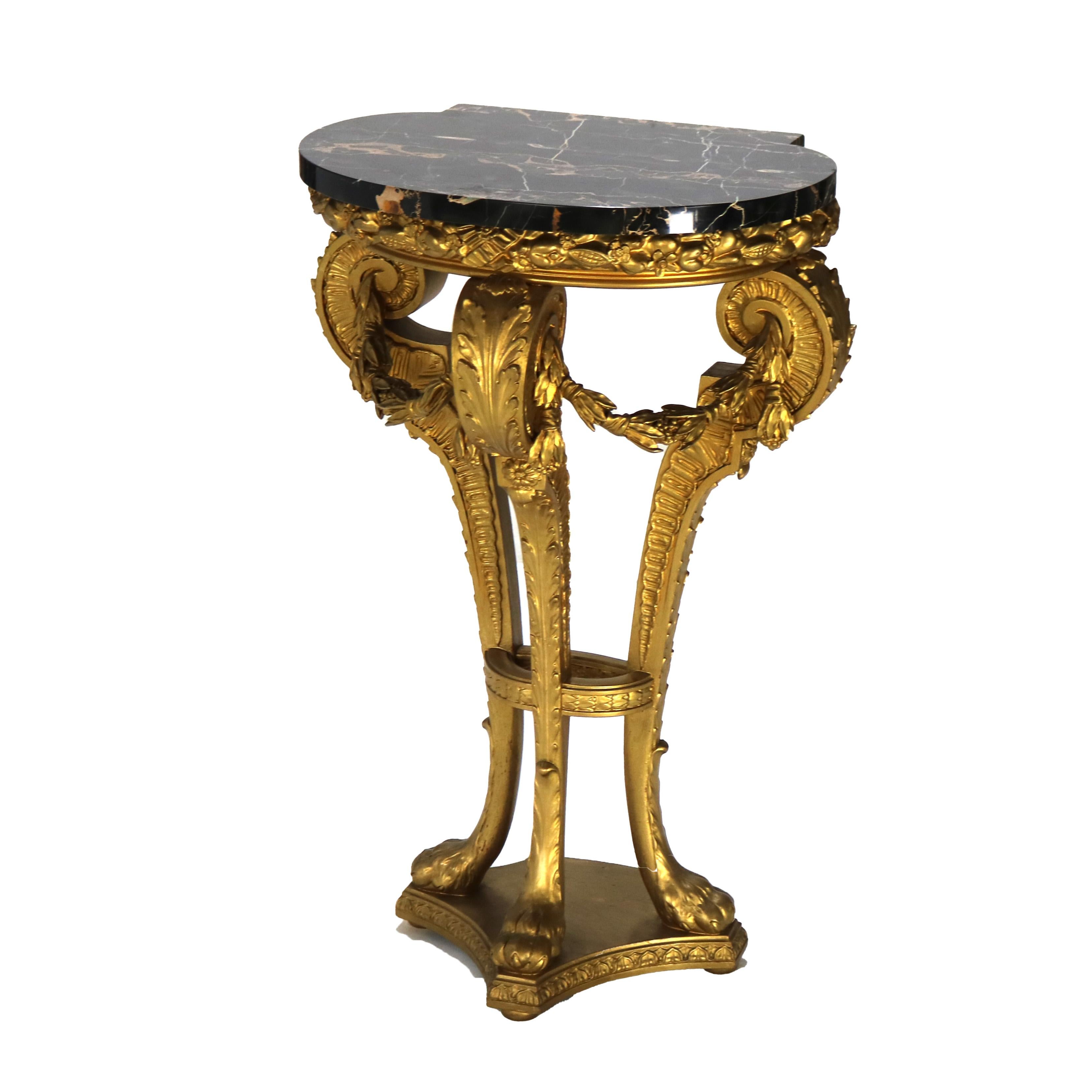 ***Reduced In-House Delivery Rates - Click on “Ask Seller” to Request a Quote***

Antique French Empire Carved Giltwood & Black Marble Display Pedestal with Scroll & Foliate Elements C1890

Measures - 35 1/4