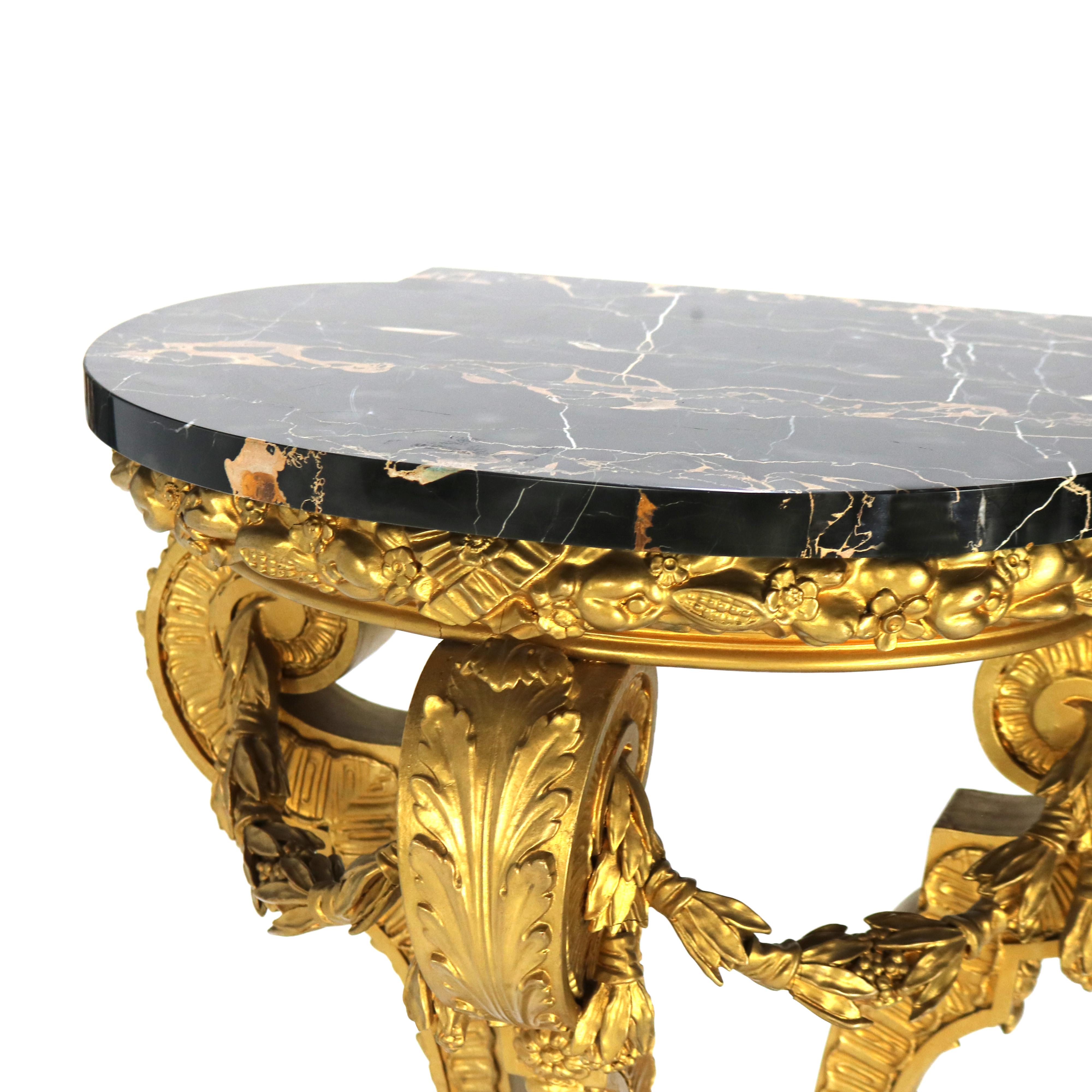 Antique French Empire Carved Giltwood & Black Marble Display Pedestal C1890 In Good Condition In Big Flats, NY