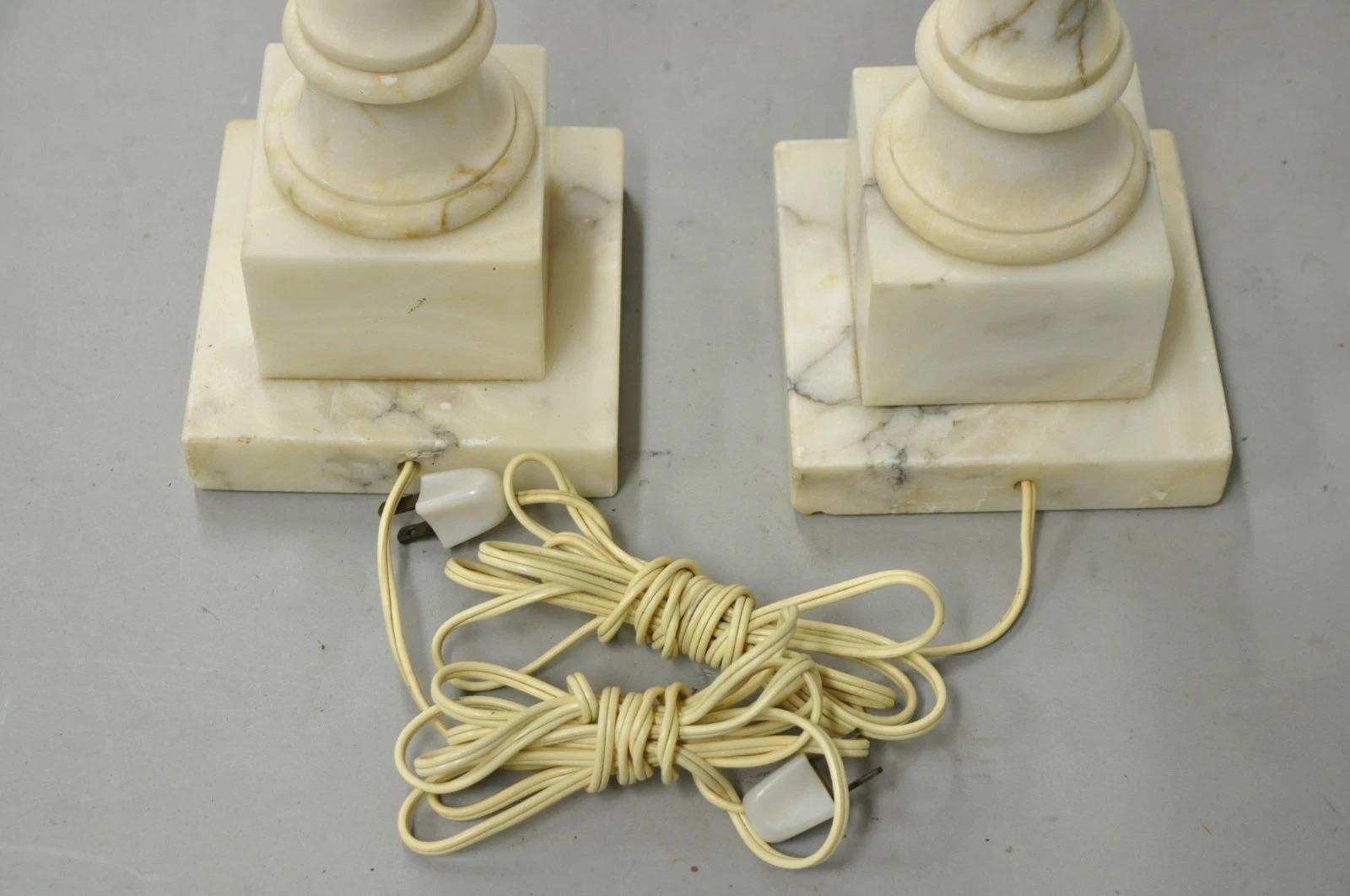 Antique French Empire Carved Italian White Marble Victorian Table Lamps - a Pair For Sale 5