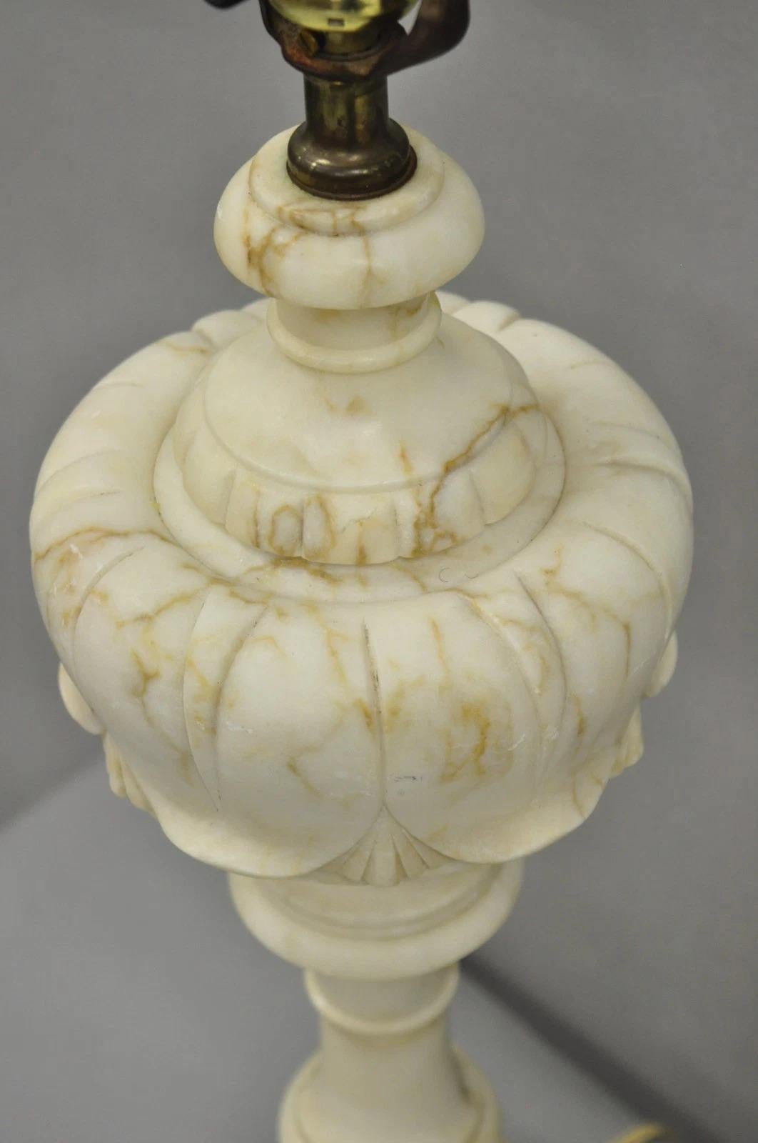 Antique French Empire Carved Italian White Marble Victorian Table Lamps - a Pair For Sale 6