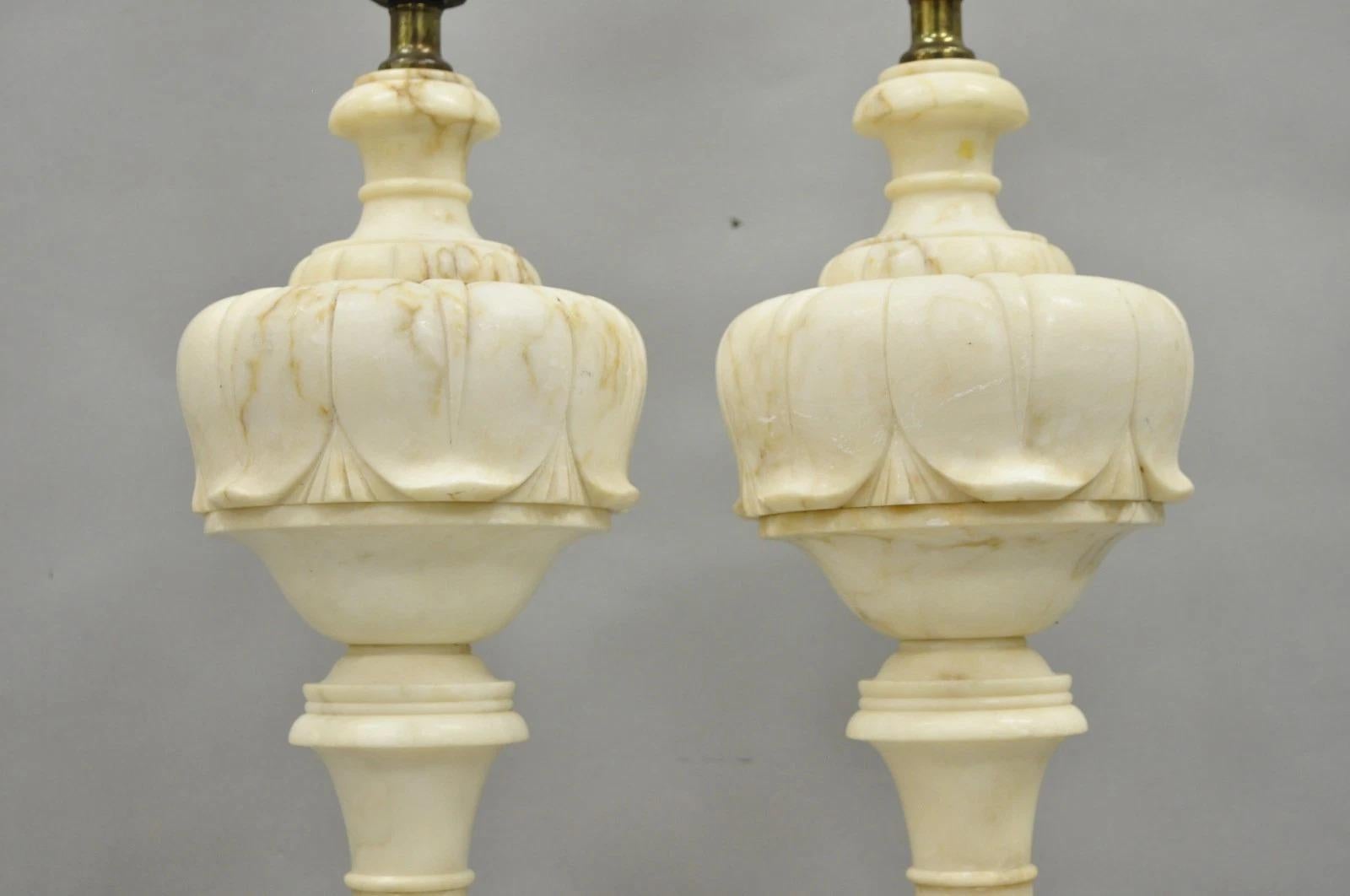 Antique French Empire Carved Italian White Marble Victorian Table Lamps - a Pair In Good Condition For Sale In Philadelphia, PA
