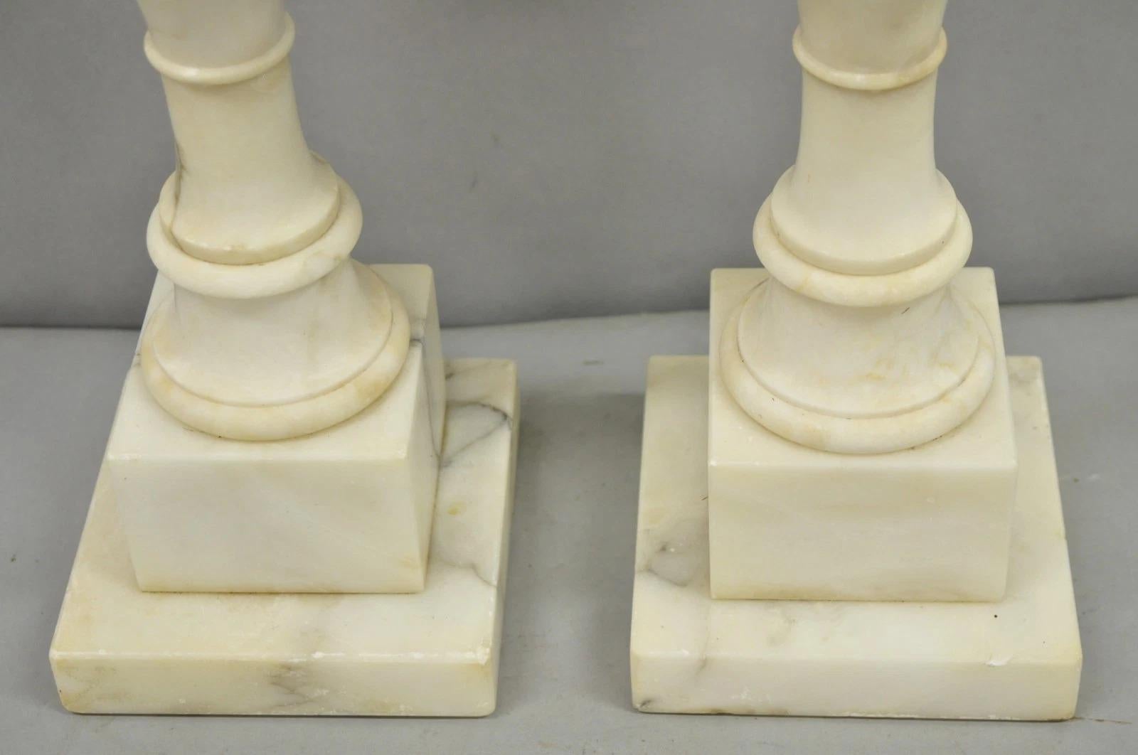 20th Century Antique French Empire Carved Italian White Marble Victorian Table Lamps - a Pair For Sale