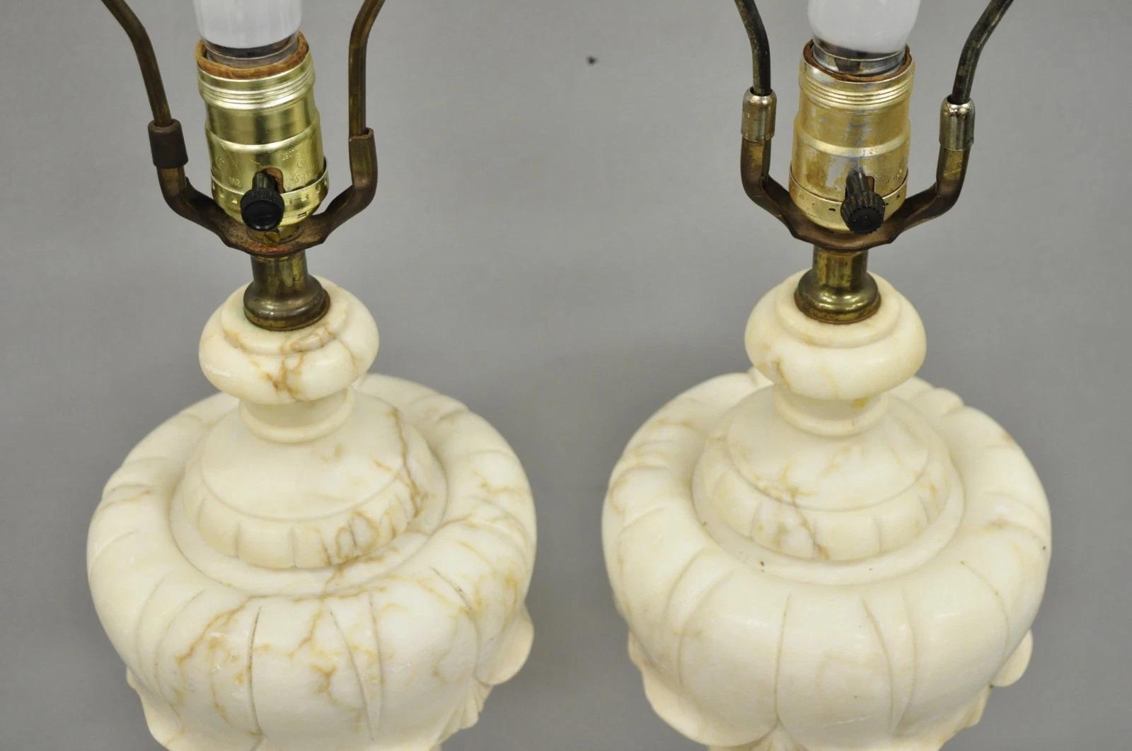 Antique French Empire Carved Italian White Marble Victorian Table Lamps - a Pair For Sale 2