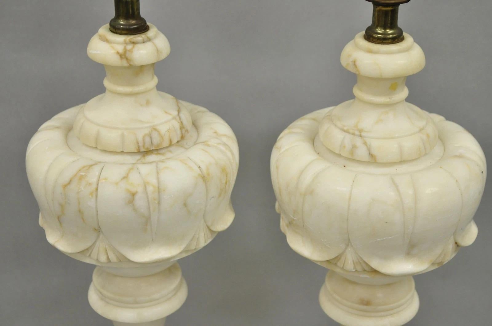 Antique French Empire Carved Italian White Marble Victorian Table Lamps - a Pair For Sale 3