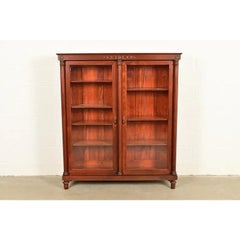 Antique French Empire Carved Mahogany Bookcase With Mounted Ormolu, Circa 1890s