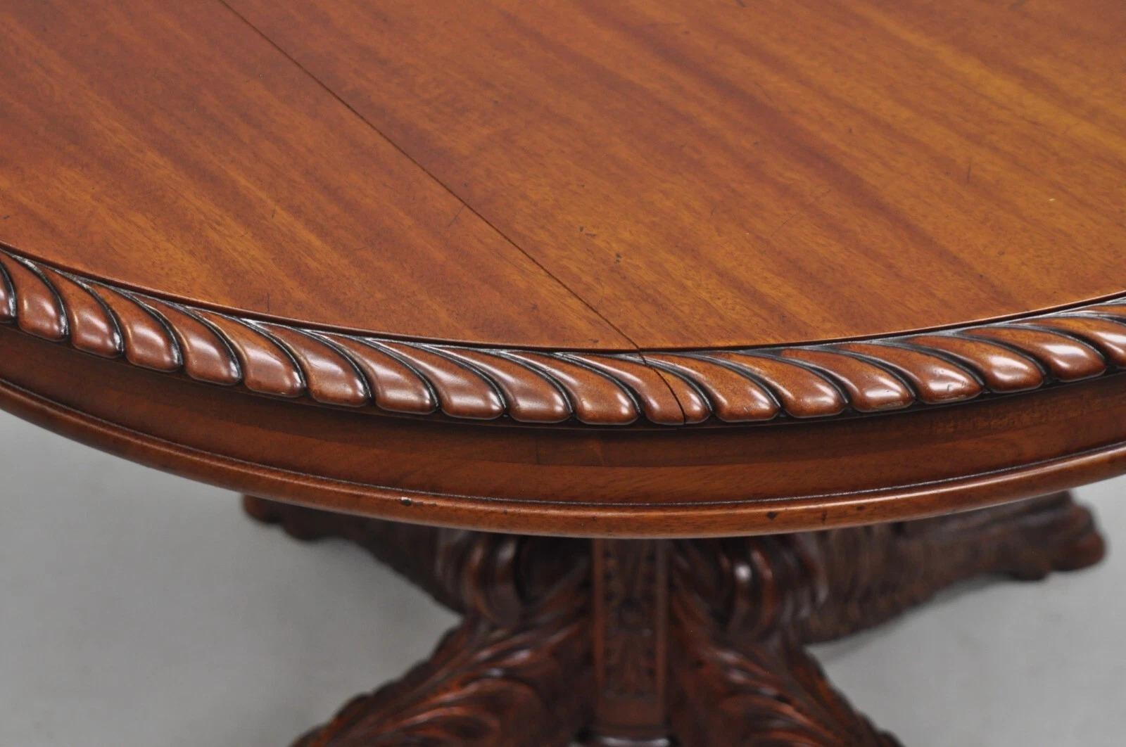 Antique French Empire Carved Mahogany Paw Foot Pedestal Base Round Center Table For Sale 6